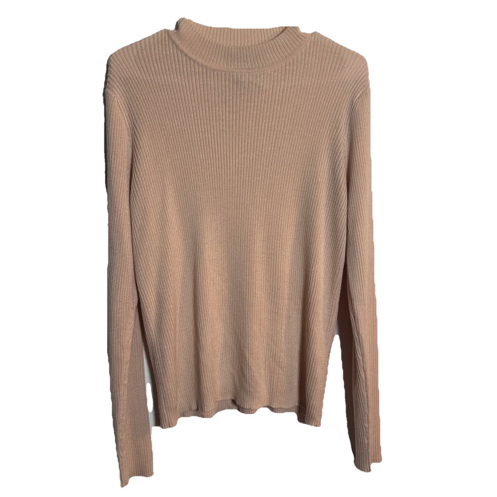 Vintage Sag Harbor Ribbed Knit Sweater Women's Large Pink Mock Neck Hong Kong